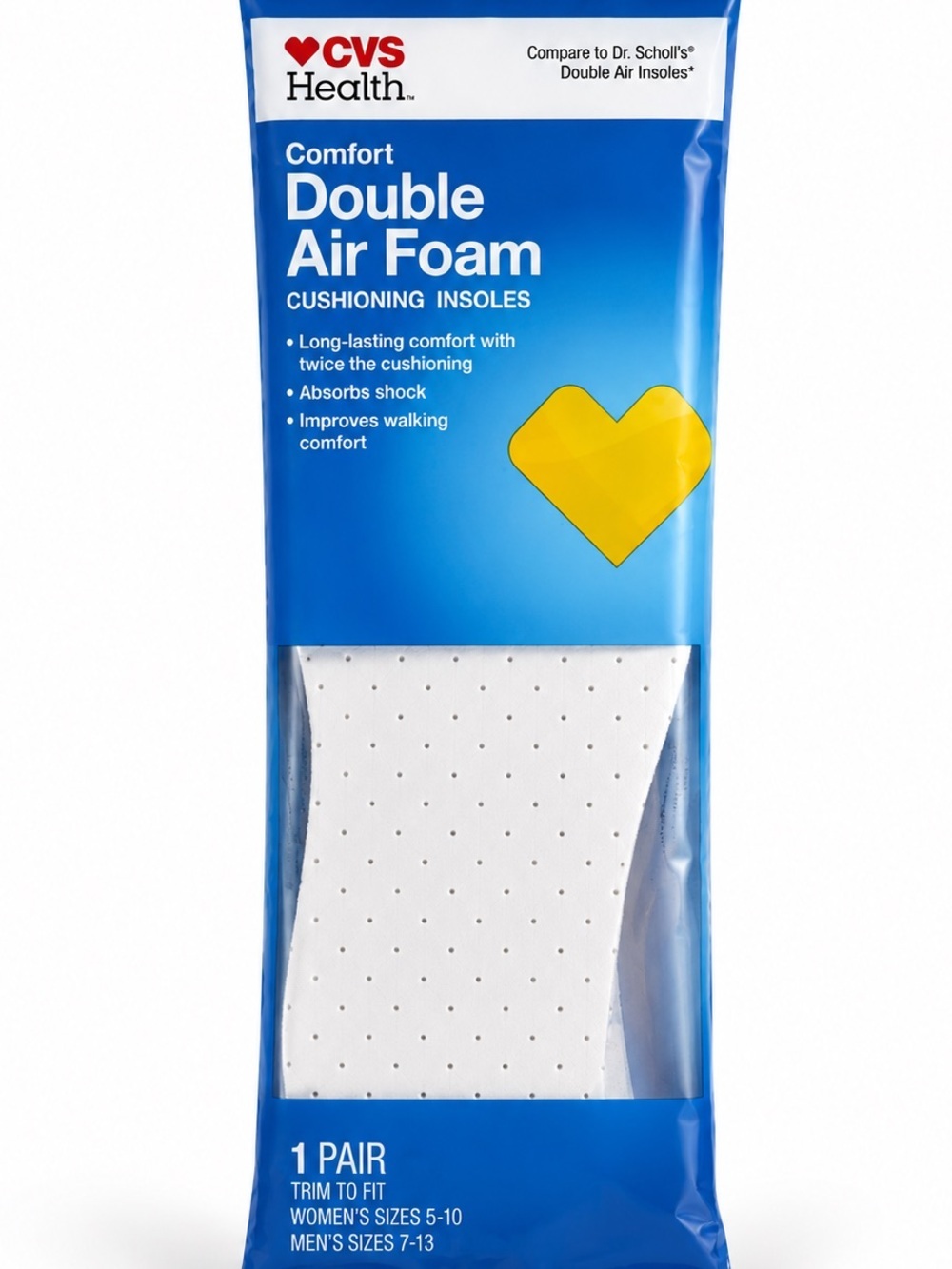CVS Health Comfort Double Air Foam Cushioning Insoles - White fits size 5-10